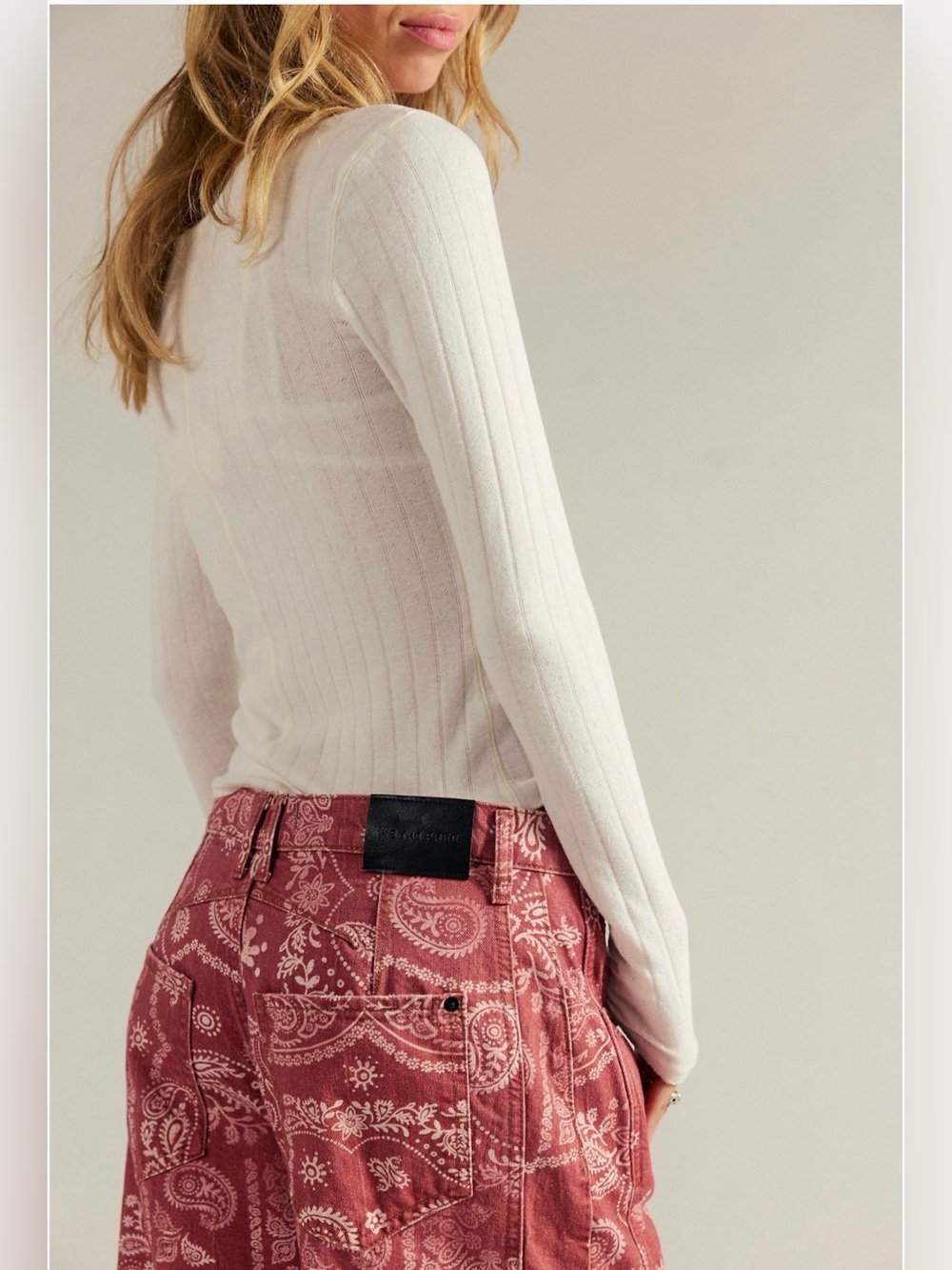 Free People We The Free Good Luck Printed Barrel Jeans Bandana Block - 29 - Picture 4 of 14
